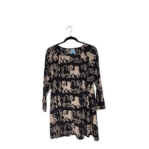 April May Silk Graphic Lion Print Tunic Dress Womens‎ Medium Excellent